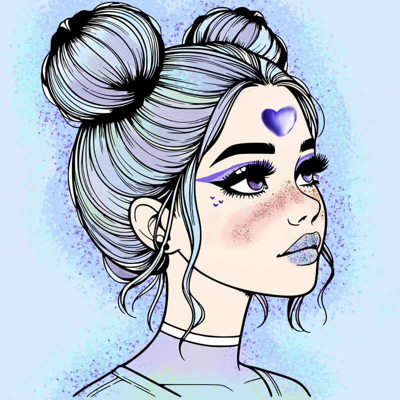 realistic girl with buns on the top of her head