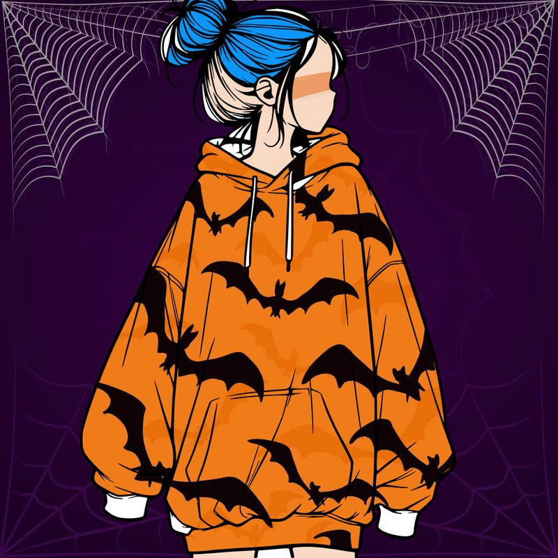 realistic girl with a oversized sweatshirt on and a bun