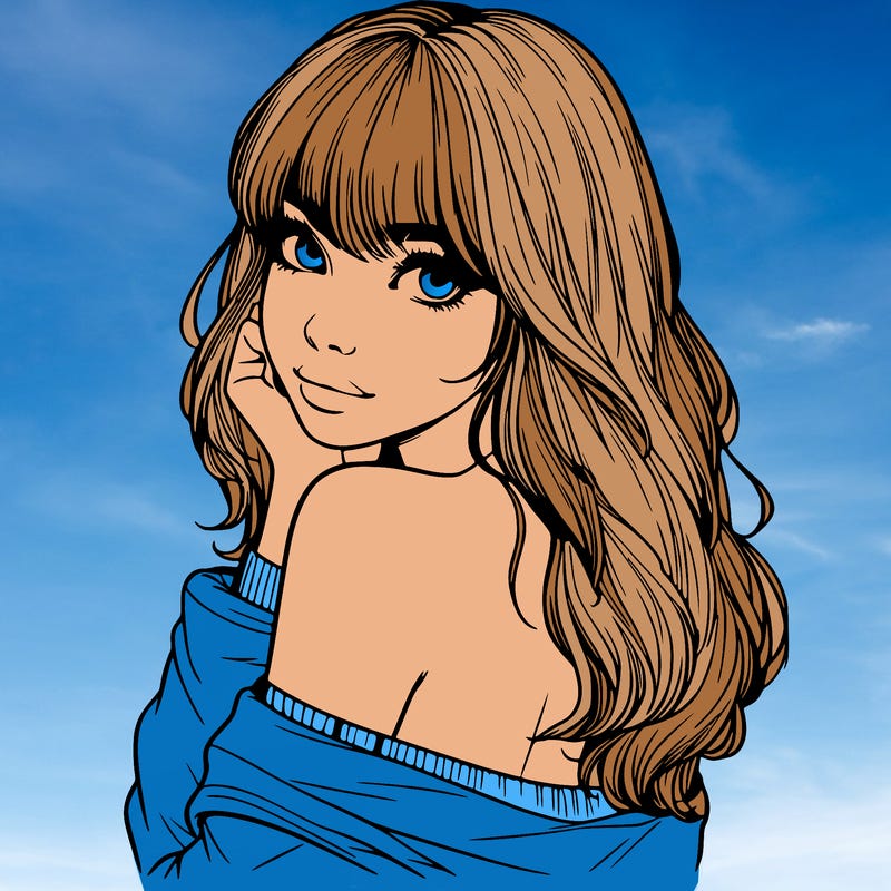 realistic girl with bangs looking over her shoulder