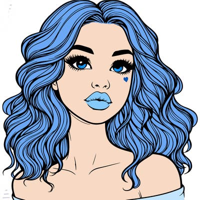 realistic girl with wavy hair and lips