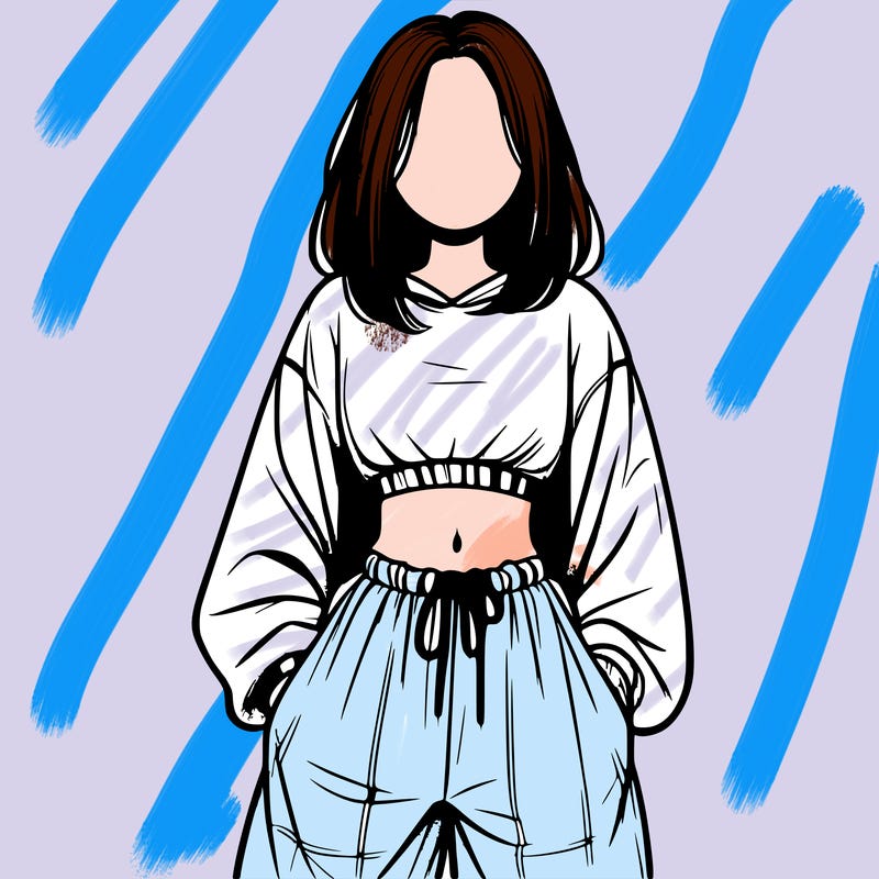 realistic girl faceless with baggy pants and a crop top