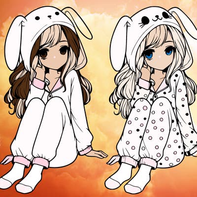 realistic girl with bunny pjs