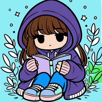 girl in oversized hoodie reading a book