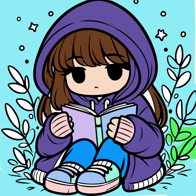 girl in oversized hoodie reading a book