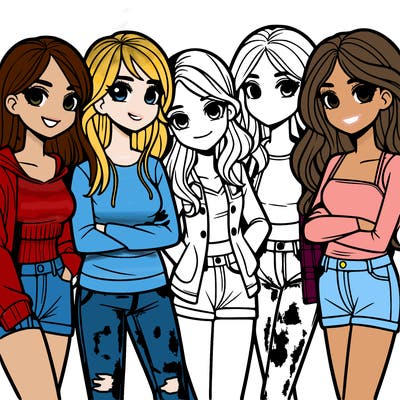 a group of 5 teen girls