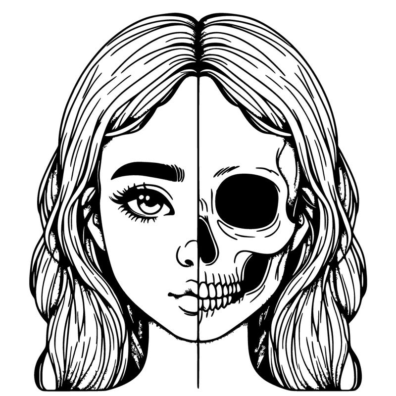 realistic girl half face half skull