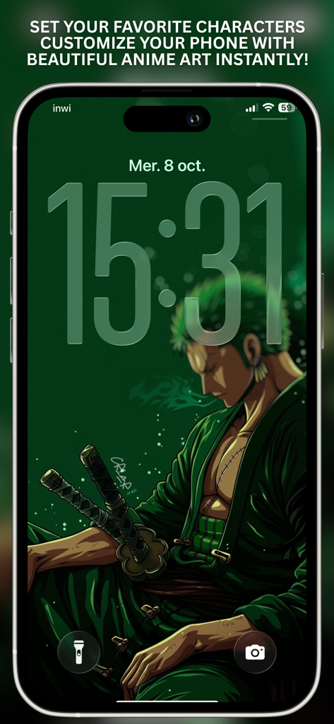 Anime Wallpaper live 4k - iPhone lock screen featuring a Zoro anime wallpaper from One Piece