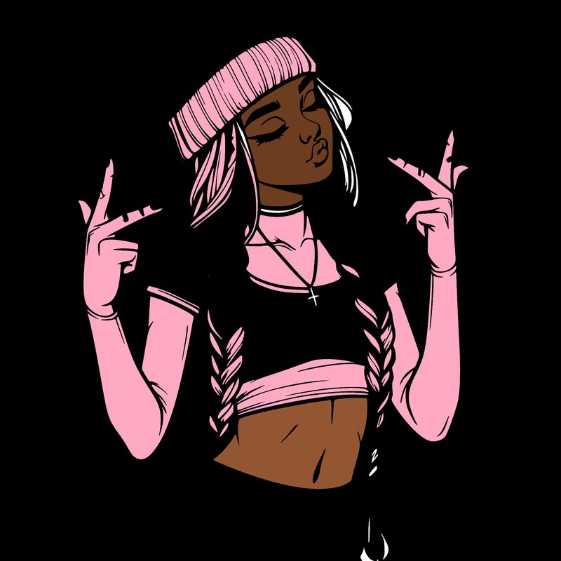 realistic teenage girl with braids and a beanie and crop top doing 🫶🏼