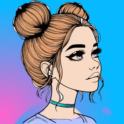 realistic girl with buns on the top of her head