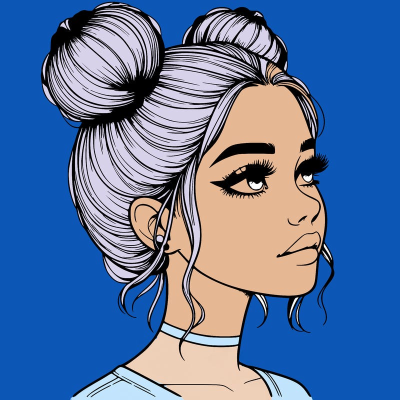 realistic girl with buns on the top of her head