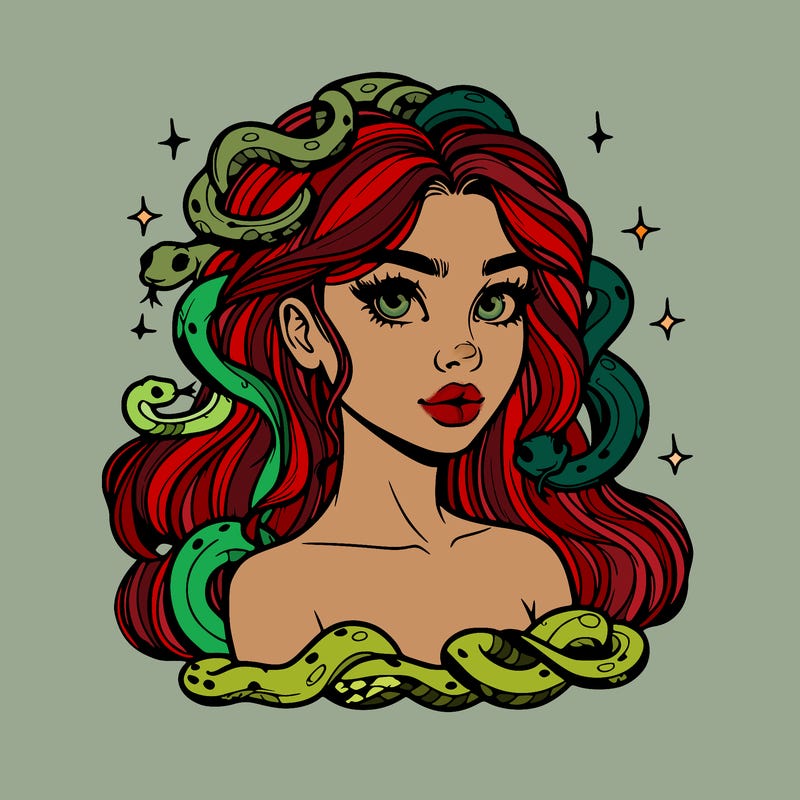 realistic girl with snakes as hair