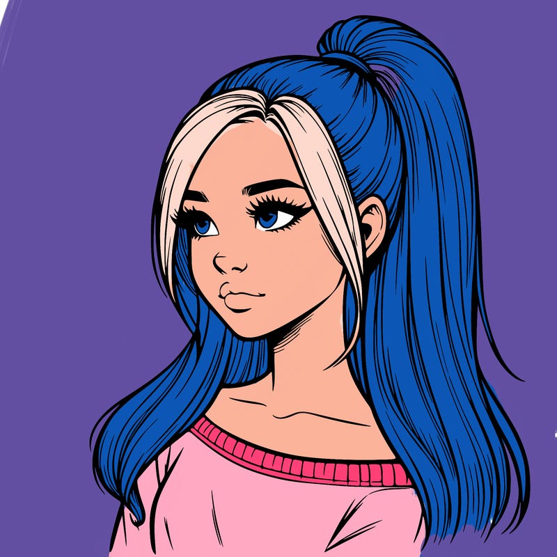 realistic girl with a high ponytail