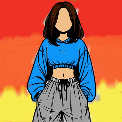 realistic girl faceless with baggy pants and a crop top