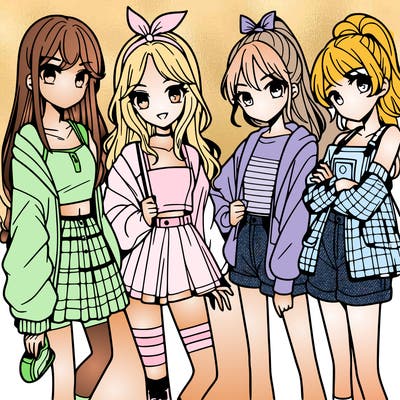 teen manga girls group of 4