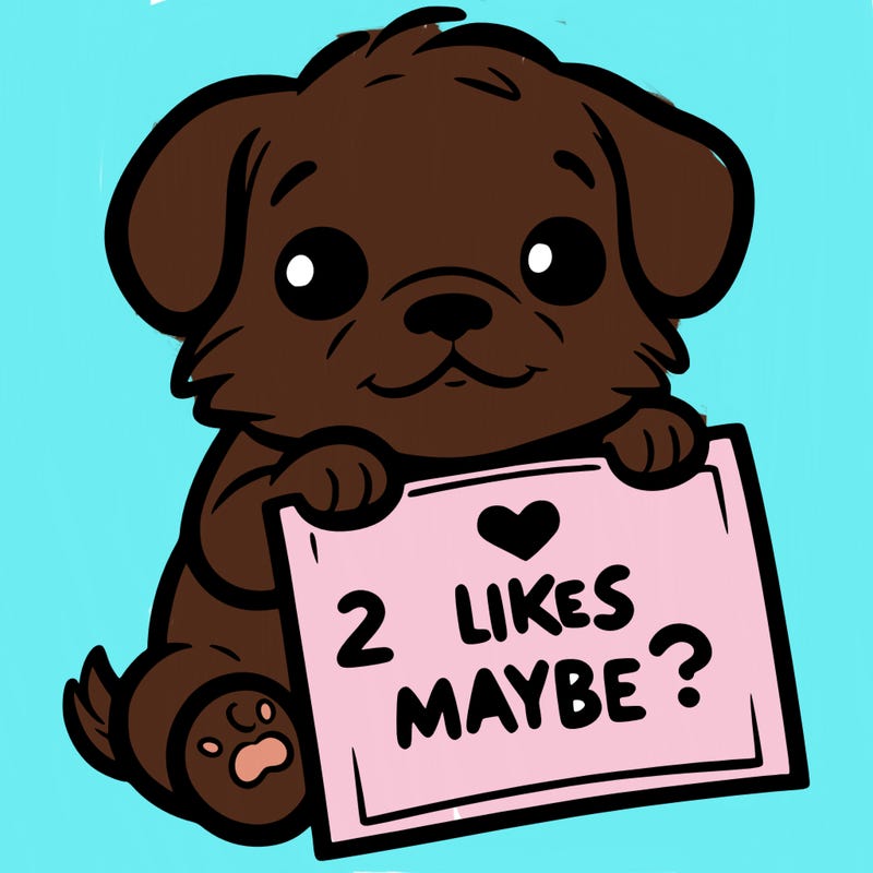 a puppy holding a sign that says 2 likes maybe?