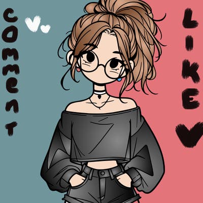 girl with a messy ponytail glasses a baggy crop top and jean shorts