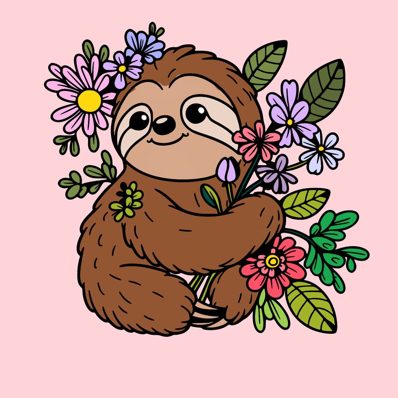 sloth with flowers