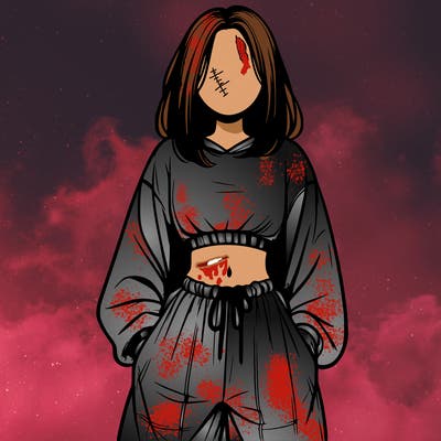 realistic girl faceless with baggy pants and a crop top