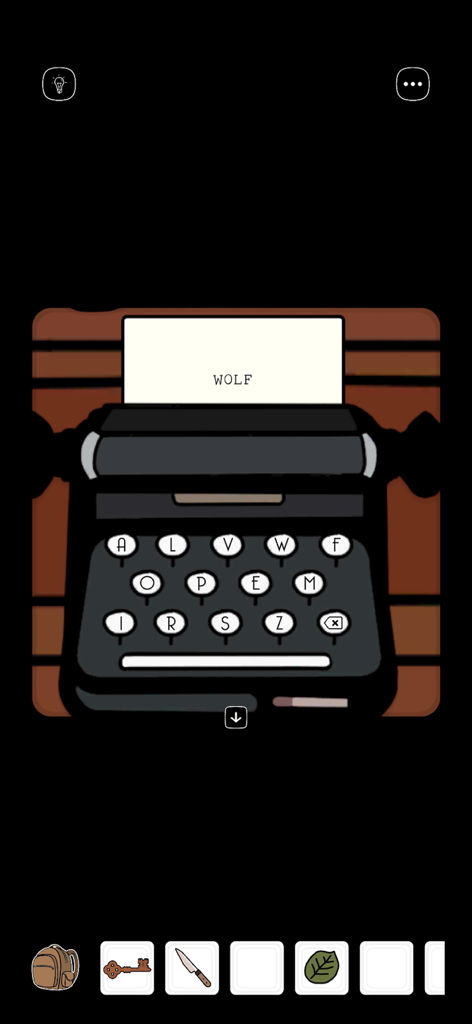 Escape From Benjamin's Room - A hand drawn typewriter with the word WOLF typed on a sheet of paper in a 2D puzzle adventure game