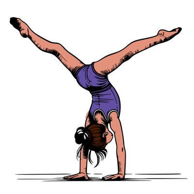 realistic gymnastic hand stand girl in four splits