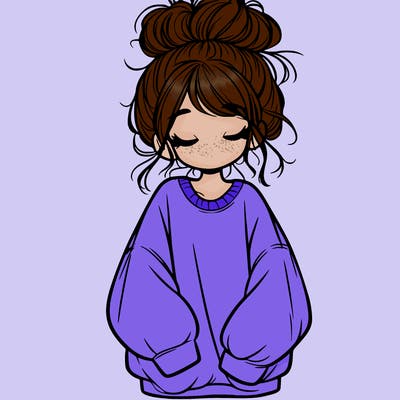 girl with baggy sweatshirt and messy bun