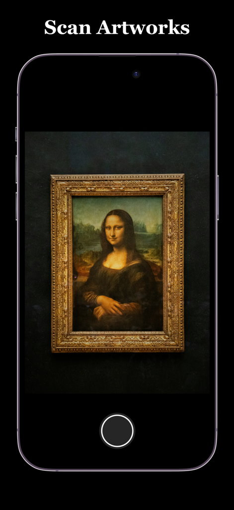 Simple Art Scanner - Interfaccia dell'app Simple Art Scanner che cattura una scansione ad alta risoluzione del dipinto della Gioconda.