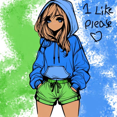 realistic girl in shorts and hoodie