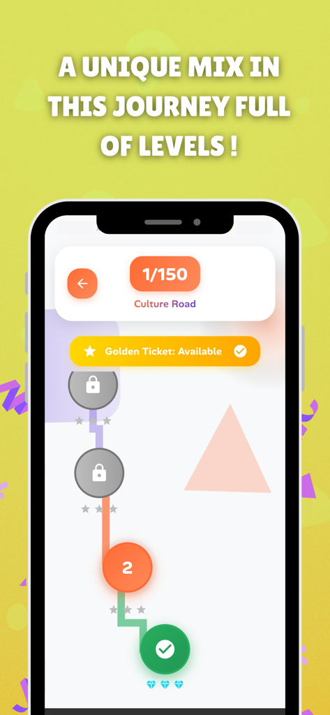 Captura de pantalla del modo Ruta de la Cultura en la app Adivina la Palabra que muestra un camino de progresión con 150 niveles
