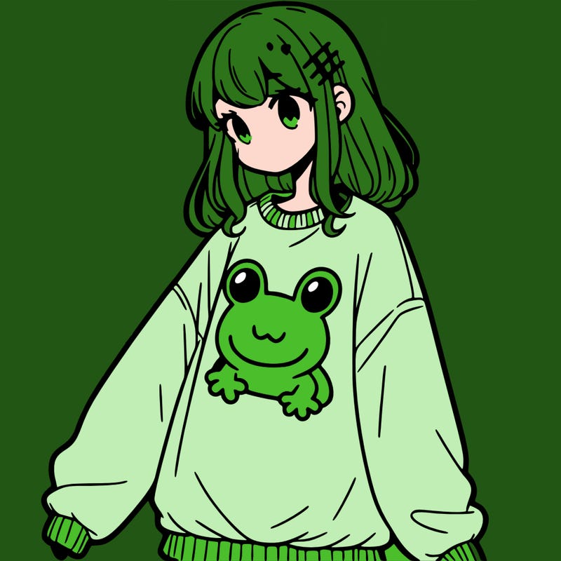 girl wearing frogging sweatshirt