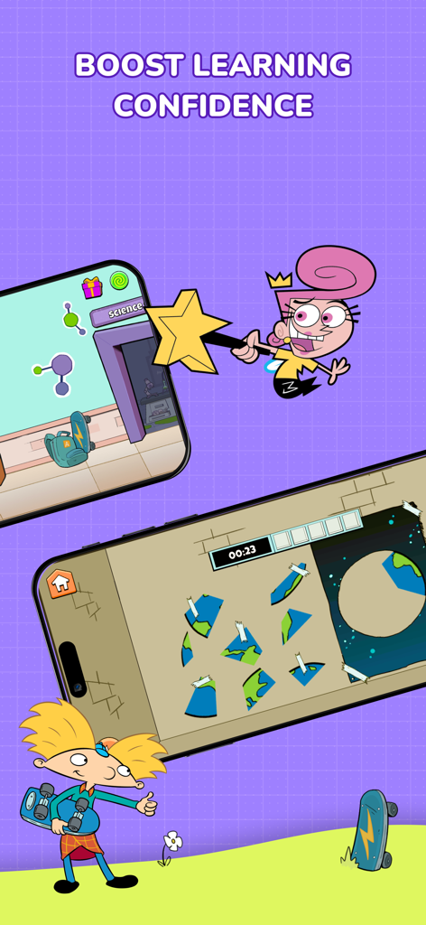 Nick Academy - Nick Academy mobile app interface showcasing educational STEM games with Wanda and Arnold characters