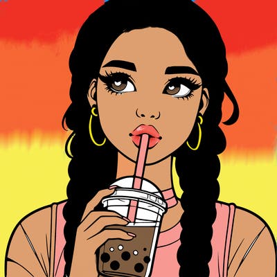 realistic girl with braided hair drinking boba