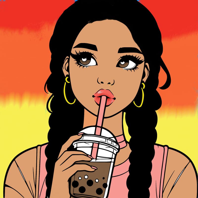 realistic girl with braided hair drinking boba