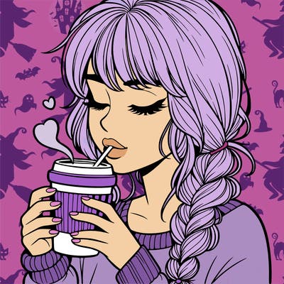 realistic girl drinking coffee