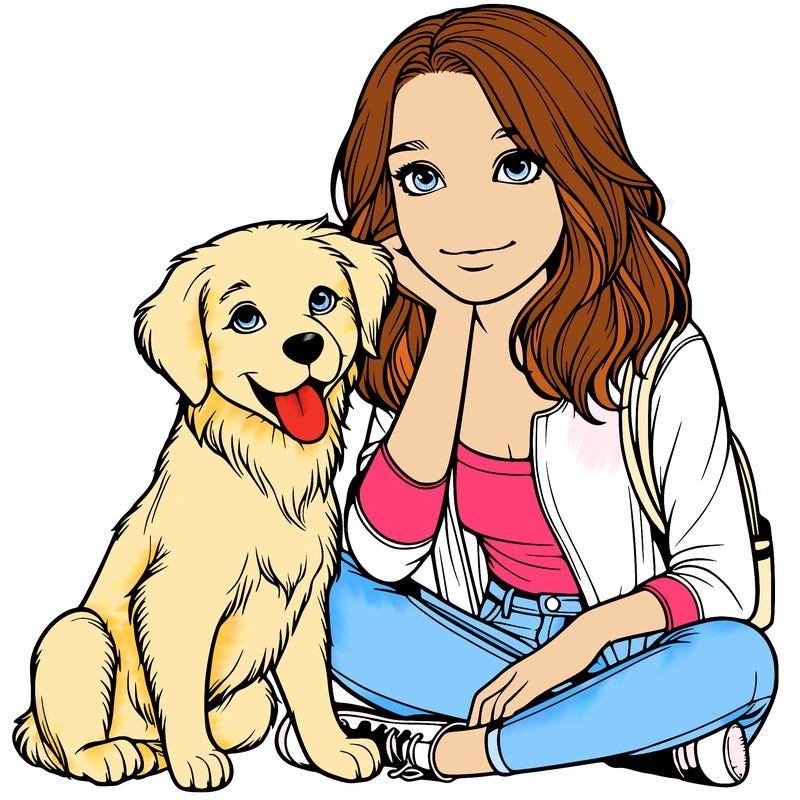 realistic girl with dog
