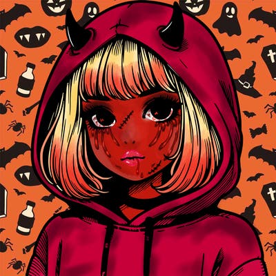 realistic girl with devil hoodie