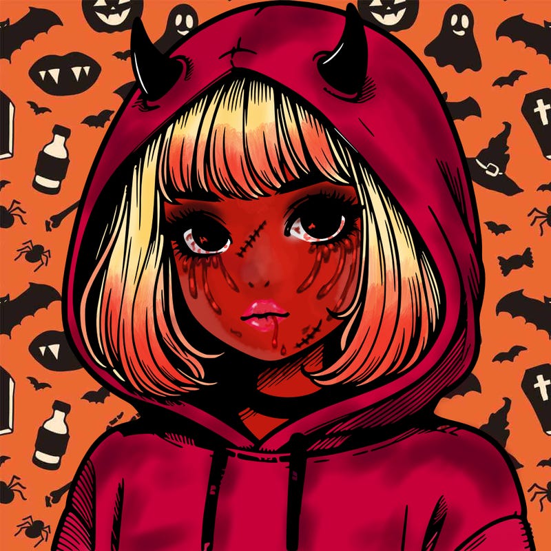 realistic girl with devil hoodie