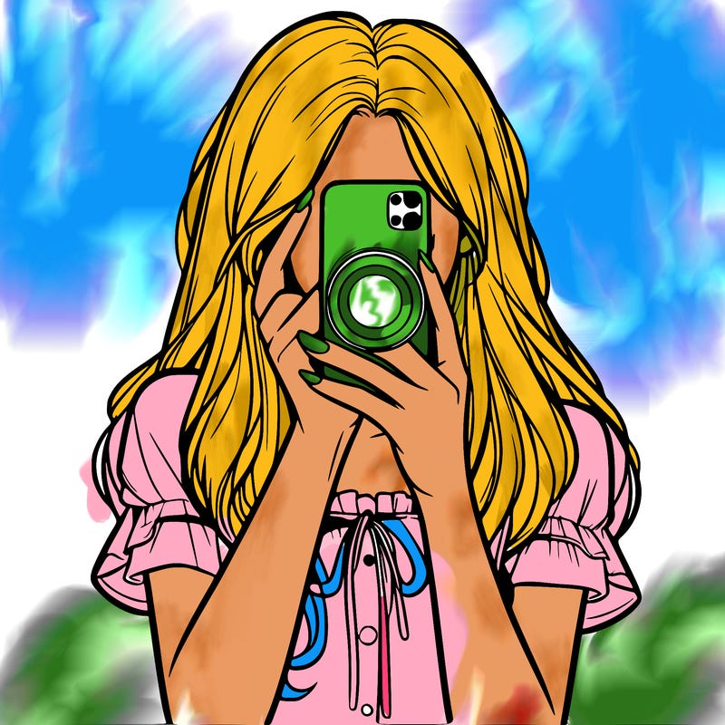 a realistic girl holding her phone taking pictures
