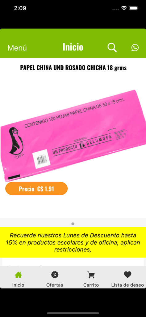 Librería Jardín - Libreria Jardin mobile app showing a pack of pink tissue paper for sale