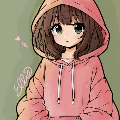 anime girl wearing an oversized hoodie