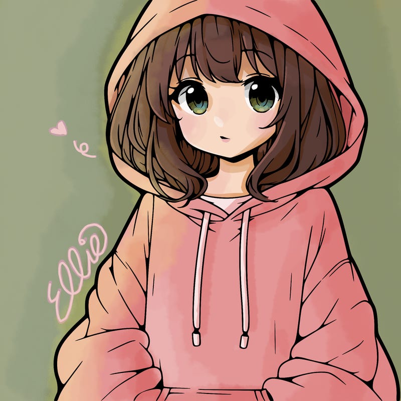 anime girl wearing an oversized hoodie