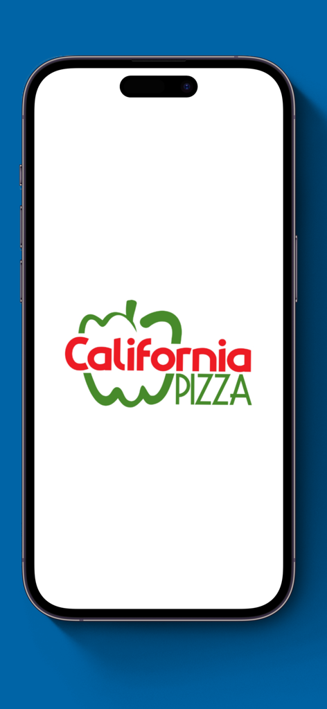 Schermata di avvio dell'app mobile California Pizza PK che mostra il logo del marchio su un iPhone.