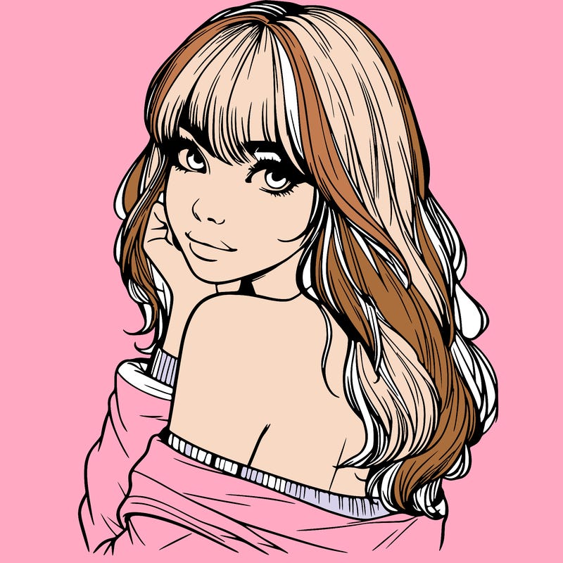 realistic girl with bangs looking over her shoulder