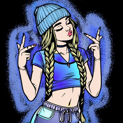 realistic teenage girl with braids and a beanie and crop top doing 🫶🏼