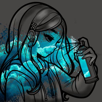 a realistic girl spray painting