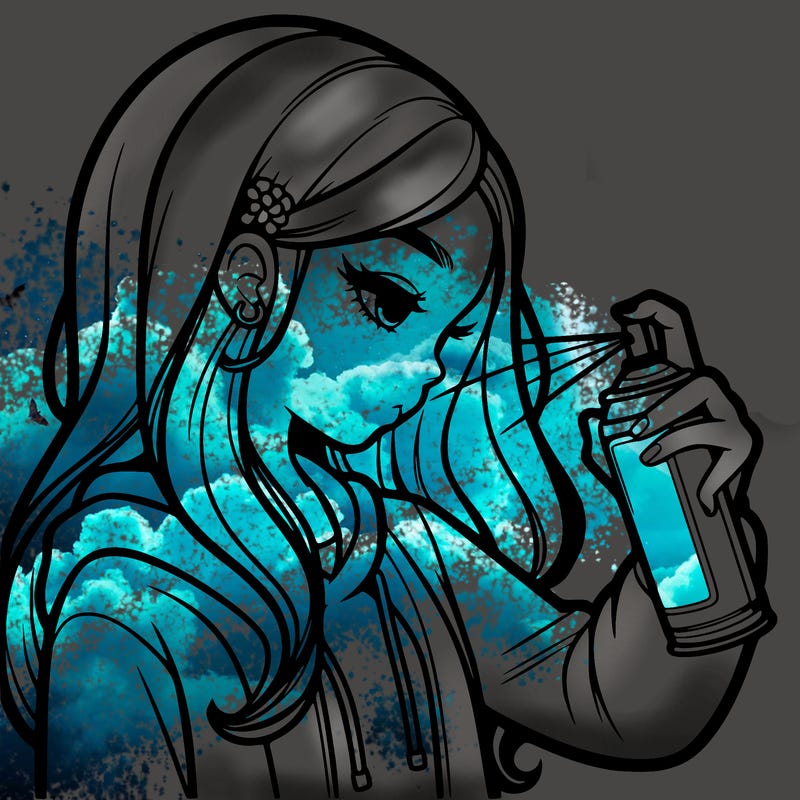 a realistic girl spray painting