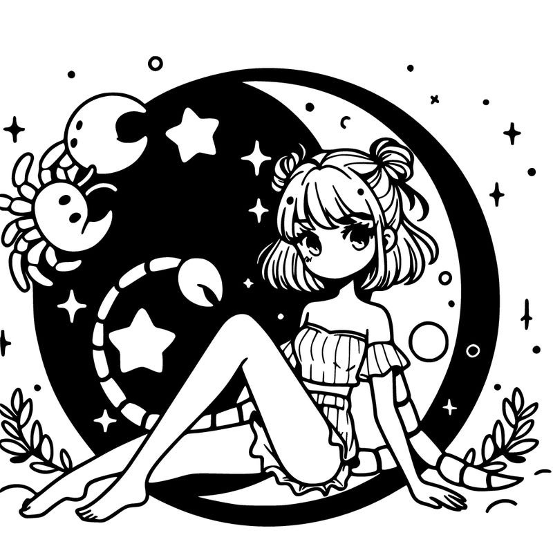 manga scorpio girl sitting on the moon