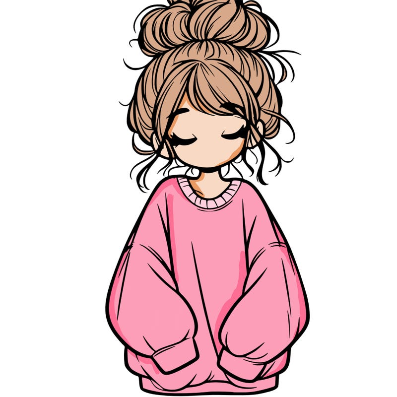 girl with baggy sweatshirt and messy bun