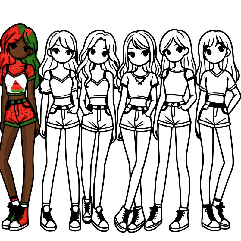 a group of girls wearing crop tops and shorts