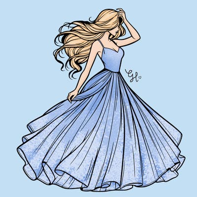 realistic woman with dress flowing in the wind