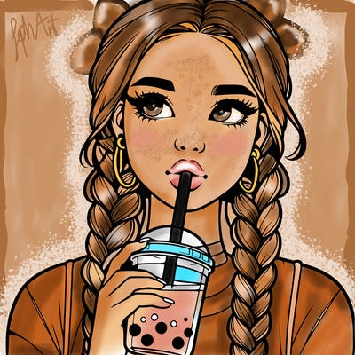 realistic girl with braided hair drinking boba